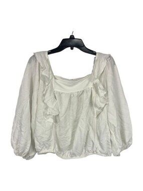 Stitch And Knot Womens White Long Sleeve Ruffle Blouse Size L Rayon Nylon Blend